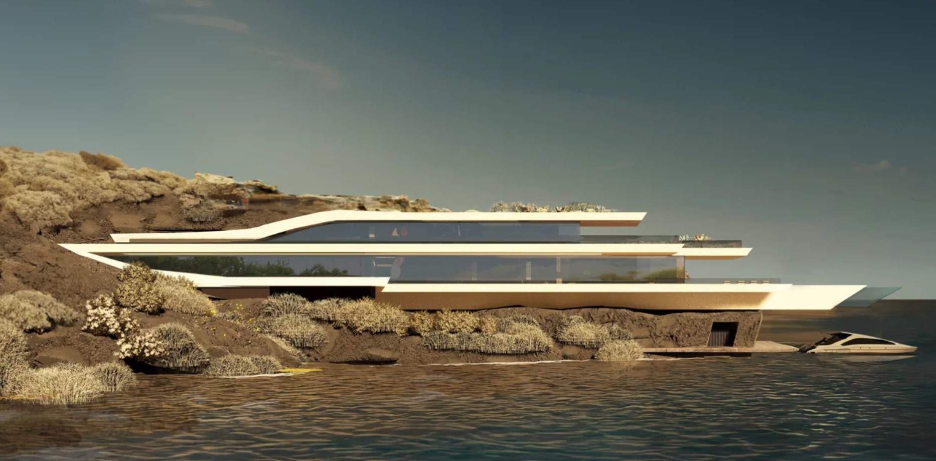 Μια φουτουριστική βίλα στη Μεσόγειο, σχεδιασμένη σαν υπερπολυτελές γιοτ, μοιάζει να πλέει [εικόνες]